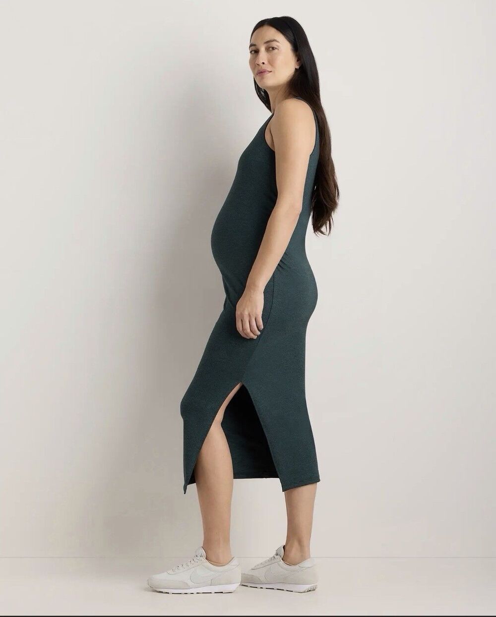 quince Ultra-Soft Maternity Midi Dress Heather Green Medium New with Tags